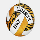 zebra stripes oranje gepersonaliseerd volleybal keramisch ornament (Links)