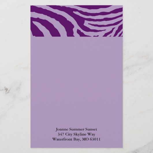 ZEBRA STRIPES: PAARS en LAVENDER Briefpapier (Voorkant)
