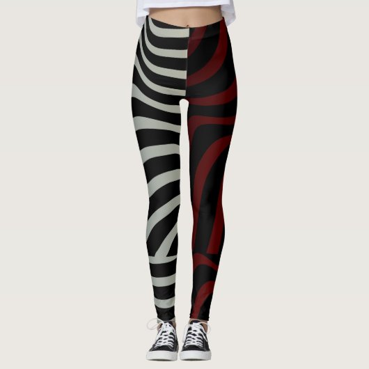 Zebra Stripes Pattern - 3D Red White Leggings (Voorkant)
