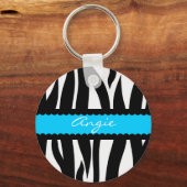 Zebra Stripes Pattern Persoonlijke naam Sleutelhan Sleutelhanger (Voorkant)