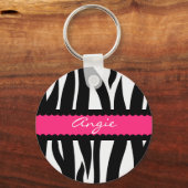 Zebra Stripes Pattern Persoonlijke naam Sleutelhan Sleutelhanger (Voorkant)