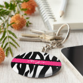 Zebra Stripes Pattern Persoonlijke naam Sleutelhan Sleutelhanger (Zijkant)