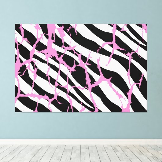 Zebra Stripes Pink Grunge Modern Canvas (Insitu (Houten vloer))