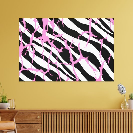 Zebra Stripes Pink Grunge Modern Canvas (Insitu (Woonkamer))