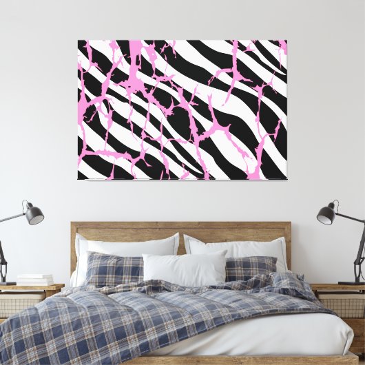 Zebra Stripes Pink Grunge Modern Canvas (Insitu (Slaapkamer))