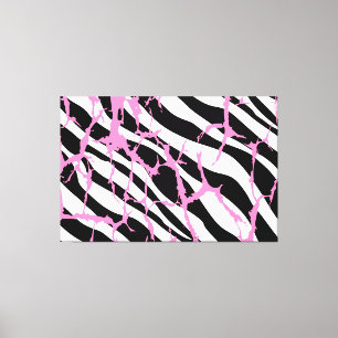 Zebra Stripes Pink Grunge Modern Canvas Afdruk