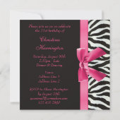 Zebra Stripes & Printed Pink Bow Birthday Party Kaart (Achterkant)