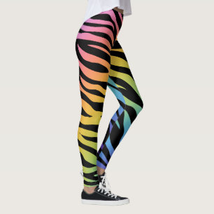 Zebra Stripes regenbooggradiënt afdrukken op zwart Leggings