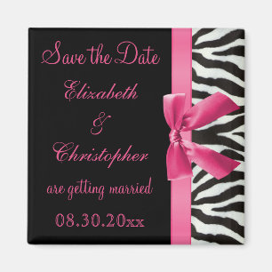 Zebra Stripes & Roze gedrukte Bow sparen de datum Magneet