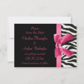Zebra Stripes & Roze gedrukte Bow sparen de Datum Save The Date (Achterkant)