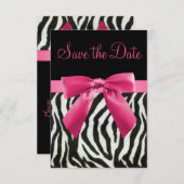 Zebra Stripes & Roze gedrukte Bow sparen de Datum Save The Date (Voorkant / Achterkant)