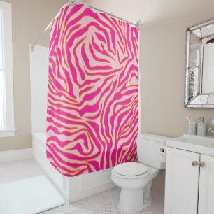 Zebra Stripes Roze Oranje Wilde Dierafdrukken Douchegordijn