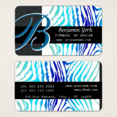 Zebra Stripes Turquoise Blue Bold Monogram Visitekaartje (Voorkant /achterkant)