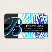 Zebra Stripes Turquoise Blue Bold Monogram Visitekaartje (Voorkant)
