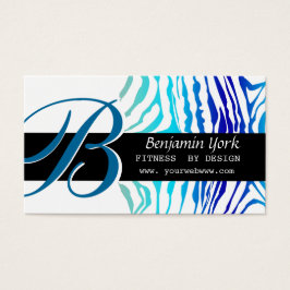 Zebra Stripes Turquoise Blue Bold Monogram Visitekaartje