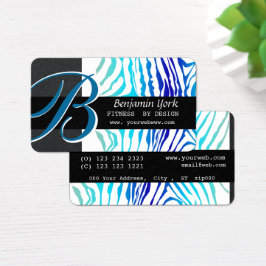Zebra Stripes Turquoise Blue Bold Monogram Visitekaartje