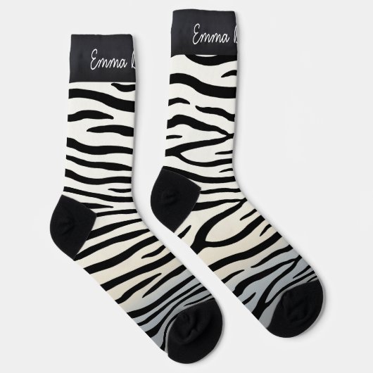Zebra Stripes Wild Animal Print Persoonlijke naam Sokken (Rechts)