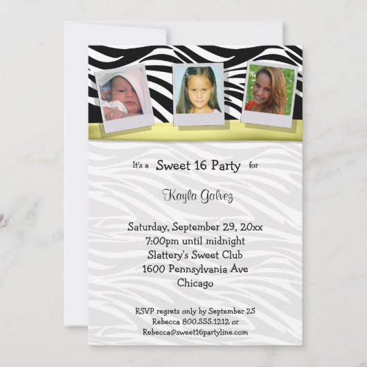 Zebra Stripes Yellow Ribbon Fotopartij nodigt uit Kaart (Voorkant)