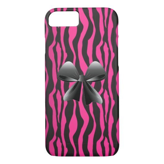Zebra Stripes, zwart, roze, Bow iPhone 7 Hoesje (Achterkant)
