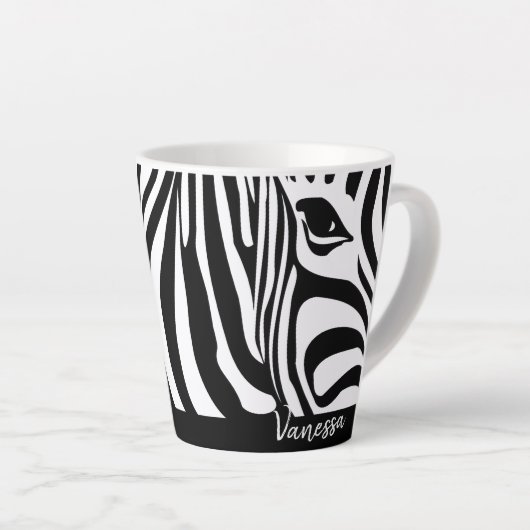 Zebra strips Dierenbeschermingspatroon met naam Latte Mok (Rechterhoek)