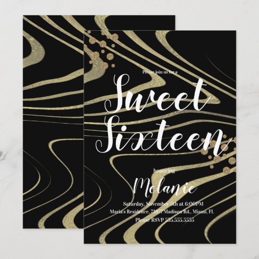 Zebra Sweet 16 Glitter Faux Gold en Folie Geo Kaart (Voorkant / Achterkant)