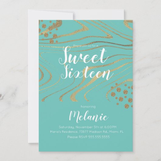 Zebra Sweet 16 Glitter Faux Gold en Folie Geo Kaart (Voorkant)