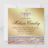 Zebra Sweet 16 Partij nodigt roze goudmakreel uit Kaart (Achterkant)