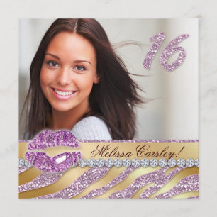 Zebra Sweet 16 Partij nodigt roze goudmakreel uit Kaart