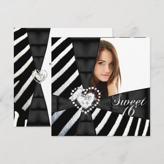 Zebra Sweet 16 Zestien Birthday Party Foto Kaart (Voorkant / Achterkant)