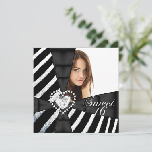 Zebra Sweet 16 Zestien Birthday Party Foto Kaart (Staand voorkant)