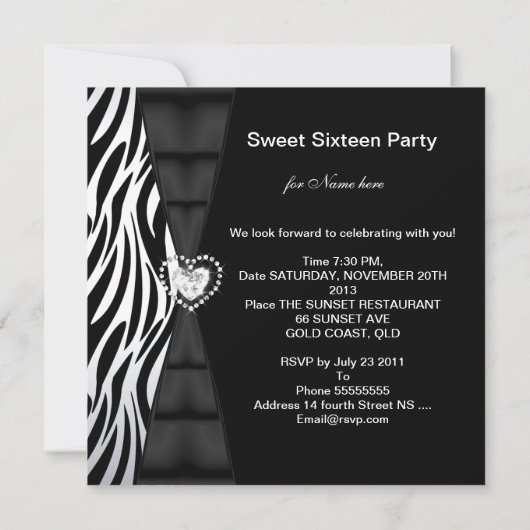 Zebra Sweet 16 Zestien Birthday Party Foto Kaart (Achterkant)