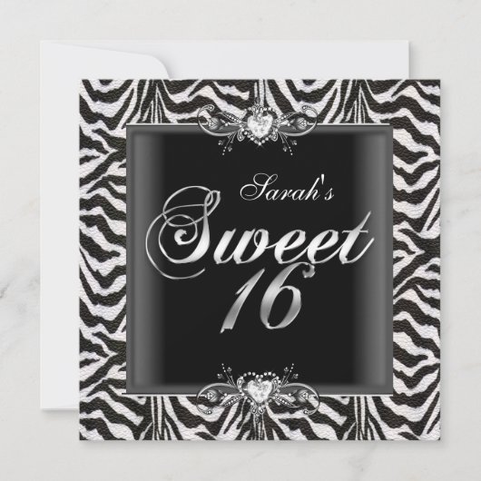Zebra Sweet Sixteen 16 Birthday Black White Kaart (Voorkant)