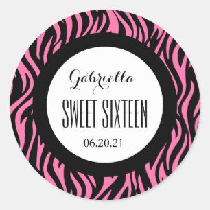 ZEBRA Sweet Sixteen 16 Custom V14 ROZE ZWART Ronde Sticker