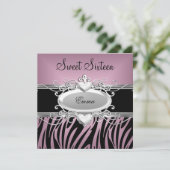 Zebra Sweet Sixteen 16-partij Silver Pink Black Kaart (Staand voorkant)