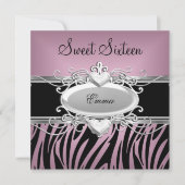 Zebra Sweet Sixteen 16-partij Silver Pink Black Kaart (Voorkant)