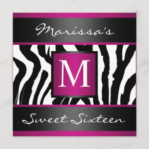 Zebra Sweet Sixteen Monogram Kaart