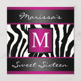 Zebra Sweet Sixteen Monogram Kaart