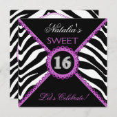 Zebra Sweet Sixteen Paarse Lace Bling Invitations Kaart (Voorkant / Achterkant)