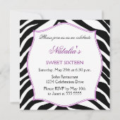 Zebra Sweet Sixteen Paarse Lace Bling Invitations Kaart (Achterkant)
