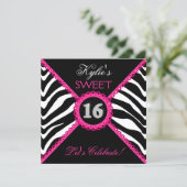 Zebra Sweet Sixteen Roze kant Bling Kaart (Staand voorkant)