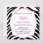 Zebra Sweet Sixteen Roze kant Bling Kaart (Achterkant)