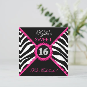 Zebra Sweet Sixteen Roze kant Bling Kaart