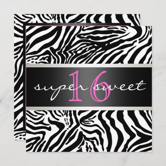 Zebra Sweet Sixteen Uitnodiging (Voorkant / Achterkant)