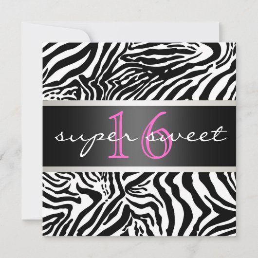 Zebra Sweet Sixteen Uitnodiging (Voorkant)
