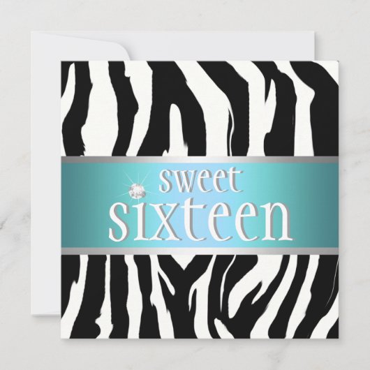 Zebra Sweet Sixteen Uitnodiging (Voorkant)