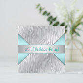 Zebra Teal Blauwe 21e Verjaardagsfeestje Kaart (Staand voorkant)