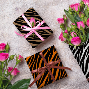 Zebra Tiger & Tabby Print Cute Modern Pattern Inpakpapier Vel