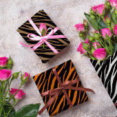 Zebra Tiger & Tabby Print Cute Modern Pattern Inpakpapier Vel