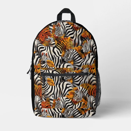 Zebra Tijger dier huidpatroon Modern Monogram Bedrukte Rugzak (Voorkant)