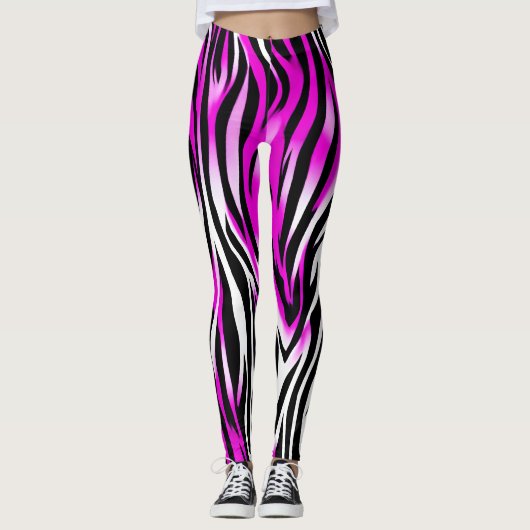 Zebra Tijgerstreep Roze Wilde Dierlijke huidpatroo Leggings (Voorkant)